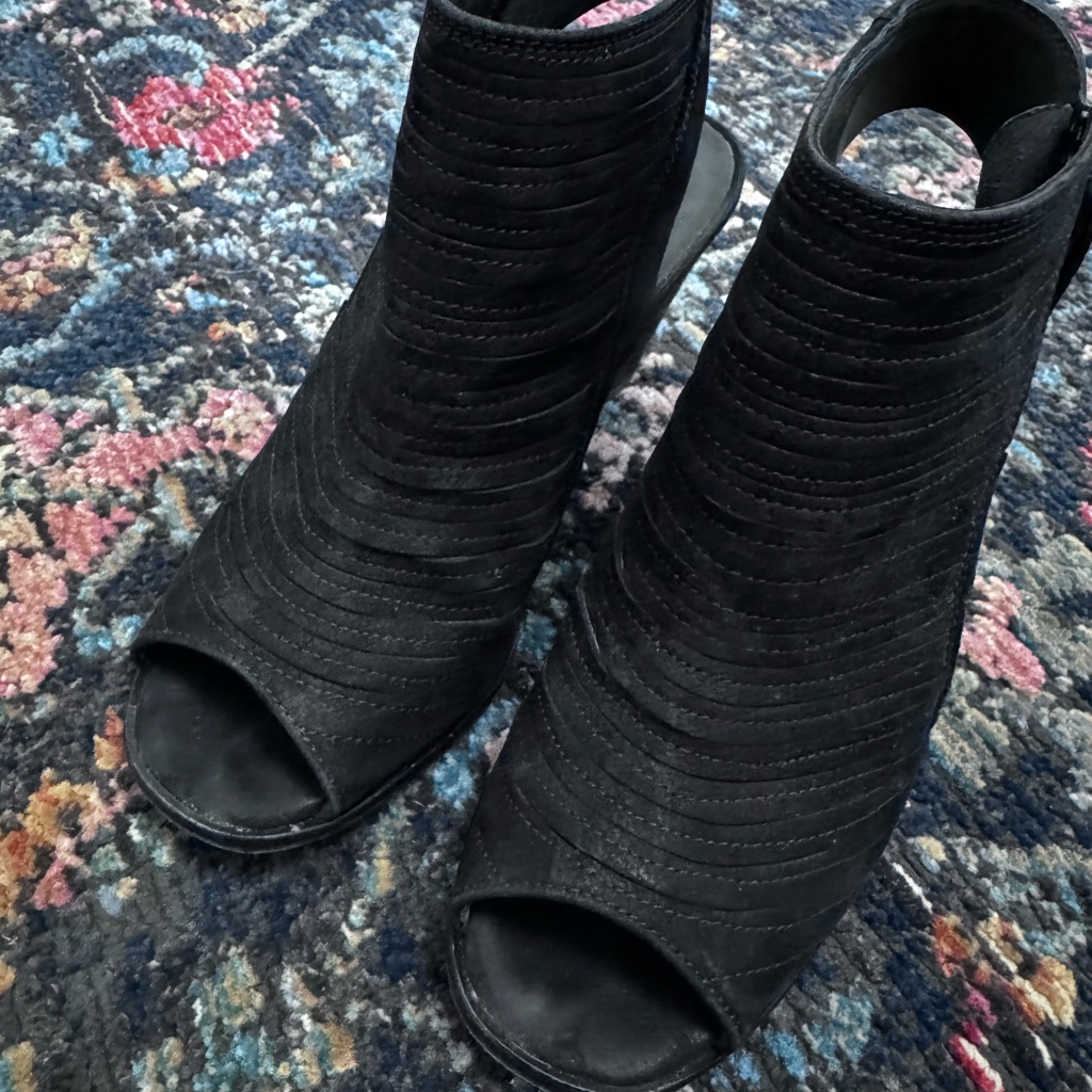 Black Peep-Toe Ankle Boots